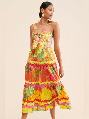 Farm Rio Mixed Print One-Shoulder Dress